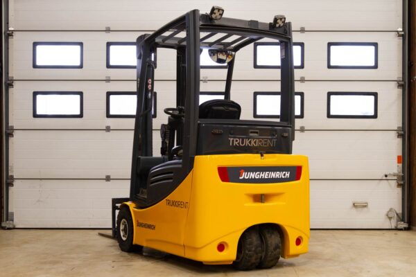 Electric counterbalance forklift Jungheinrich EFG216 from rear left