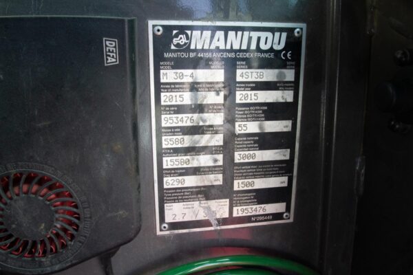 Off-road forklift Manitou M30-4 2015 type plate